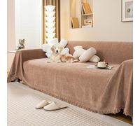KCCRHIN Solid Color Couch Covers with Tassel Chenille Couch Covers Anti-Cat Scratch Sofa Throw Non-Slip Multi-Functional Couch Slipcovers Washable Sofa Throws Sofa Towel,Khaki,180*380cm/71*149.6in