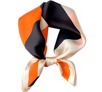 kcctoo 27.5" Mulberry Silk Feeling Head Scarf Women's Fashion Square Neck Satin Scarfs for Bag Hair Scarves Gift, K012-black Orange H /27.5"x 27.5", 27.5"×27.5"/70 x70cm