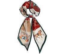 kcctoo 59" Mulberry Silk Like Head Scarf Women's Fashion Square Neck Satin Scarfs for Bag Hair Scarves Gift 59 * 5.9”, I02-green Brown /Horse, 59" x 5.9"/150 x 15cm