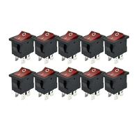 KCD1-104 Plastic LED Rocker 6A 250VAC 4 Pin On Off DPST 12V 220V Red Black Latching Power Switch 15x21mm 5/10Pcs(10pcs Red Lamp,220V)