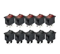 KCD1-104 Plastic LED Rocker 6A 250VAC 4 Pin On Off DPST 12V 220V Red Black Latching Power Switch 15x21mm 5/10Pcs(10pcs Black,220V)