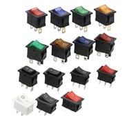 KCD1 2/3/4/6 Pins Rocker Switch ON-OFF ON-OFF-ON 6A/10A 250V/125V AC 2/3 Position Red/Black Power Switch with Light 15x21mm(2D2P-Red)