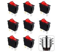 KCD3 SPST 3-Pin ON-OFF 3-Position Rocker Toggle Switch with Red Light, 8PCS for Household Appliances, Boats, and Industrial Equipment