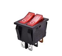 KCD6 Illuminated Dual Push Button Rocker Switch 6 Pin 12V 220V Lamp Latching Red Green On Off Boat Power Switch 16A 250V IDGTTLDF(Red,2PCS_220V)