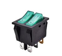 KCD6 Illuminated Light Plastic Dual Push Button Rocker Switch 12V 220V Latching 6 Pin Red Green On Off Boat Power Switch 16A 10Pcs(Green,220V)