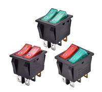 KCD6 Illuminated Plastic Dual Push Button Rocker Switch 6 Pin 12V 220V Lamp Latching Red Green On Off Boat Power Switch 16A 250V 10Pcs(Red,12V)
