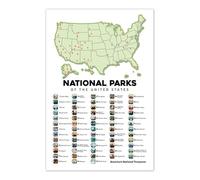 KCDFDVJFBM 63 National Parks Travel Map Poster - Checklist for Park Bucket List, Adventure Wall-Art Print for Home and Office Decor(Framed,08x12inch(20x30cm))