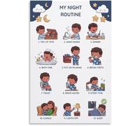 KCDFDVJFBM Autism ADHD Night Routine Chart for Bedtime Visual Schedule Canvas Wall-Art Nursery Bedroom Decor(Unframed,12x18inch(30x45cm))