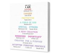 KCDFDVJFBM Biblical Affirmations Poster God Says I Am Scripture Quote Canvas Art for Bedroom Office Prayer Room Homeschool Wall(Framed,08x12inch(20x30cm))
