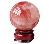 KCDFDVJFBM Decorative Balls Crystal Ball Red Calcite Divination Spherewith Wood Stand Quartz Crystals Home Decor Fengshui Accessories Rockery Ornament,60~70mm