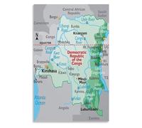 KCDFDVJFBM Democratic Republic Of The Congo Map Wall-Art Poster Home Decor Travel Geography Africa Detailed Country Map(Unframed,08x12inch(20x30cm))