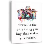 KCDFDVJFBM Inspirational Wanderlust, Travel is The Only Thing You Buy That Makes You Richer Quote, Vintage Travel Decor for Apartment & Office(Framed,16x24inch(40x60cm))
