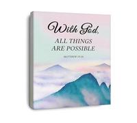 KCDFDVJFBM Matthew 19 26 Canvas Wall-Art Christian Scripture With God All Things Are Possible Print for Bedroom Living Room(Framed,16x24inch(40x60cm))
