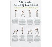KCDFDVJFBM Qi Gong Exercises Poster - 8 Brocades for Mind Body Balance, Wellness Wall-Art for Home and Space(Framed,12x18inch(30x45cm))