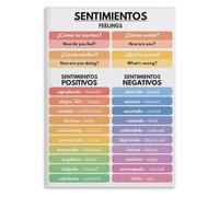 KCDFDVJFBM Spanish Word Chart Feelings Sentimentos Vocabulary Educational Poster Wall-Art for Students Classroom Homeschool Office Decor(Unframed,16x24inch(40x60cm))