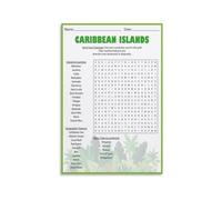 KCDFDVJFBM Tropical Islands Geography Word Search Poster Educational Map Activity Learning Game Classroom Homeschool Decor Canvas Wall-Art(Unframed,16x24inch(40x60cm))