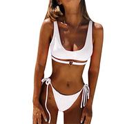 KCDING Black Bikini Set Fashionable Swimsuit for Women Split Swimsuit Solid Color Caring Swimsuit Thong High Waist Swimsuit, white, L