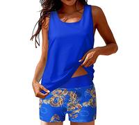 KCDING Shorts Set Swimwear for Women 3 Piece Swimwear Tank Top with Boy Shorts and Swimsuit Bra Shorts Denim, B-Blue, M