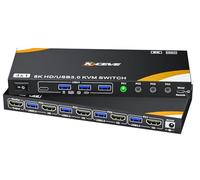 KCEVE 8K HDMI KVM Switch 1 Monitor 4 Computers 8K@60Hz, 4K@144Hz USB 3.0 KVM Switch 4 Ports for 4 Computer Share Keyboard Mouse, with Power Adapter and Wired Remote