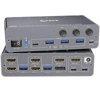 KCEVE KVM Switch 2 Monitors 3 Computers USB C HDMI DP, EDID, 4K@60Hz | USB 3.0 KVM Switch Dual Monitor HDMI for 1 Laptops 2 Desktop, 73W PD, Aluminum, Wired Remote(4K USB C HD DP 3 in 2 out KVM)