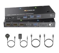 KCEVE KVM Switch 2 Monitors for 1 Laptop 1 Desktop | MST, 4K@60Hz, PD 100W, USB 3.0 KVM Switch 2 Monitors 2 Computers USB C Displayport HDMI, Power Adapter and Wired Remote