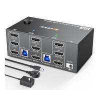 KCEVE KVM Switch 3 Monitors 2 Computers HDMI 8K@60Hz, USB 3.0 KVM Switch Triple Monitor 4K@144Hz for 2 Computers Share 4 USB 3.0 Devices Mouse Keyboard, with Wired Remote, Power Adapter