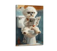 KCFDKKDK Bichon Frise on The Toilet And Reading Newspaper Poster Decorative Painting Canvas Wall Posters And Art Picture Print Modern Family Bedroom Decor Posters 08x12inch(20x30cm)