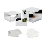 KCGANI Acrylic Silver Mirror Display Riser, 3 Pcs Glossy Silver Risers for Display Food Display Lifter Nesting Display Risers Hollow Bottom, Acrylic Box Rack Perfume Cosmetics Collection Stand