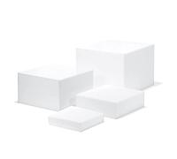 Kcgani White Acrylic Cube Cupcake Dessert Display Stands, 5-Sided with Hollow Bottoms, Nesting Risers, Square Acrylic Table Decor, Storage Cases for Parties, Outdoor, Events