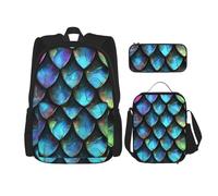 KCGSDEGV 3D Magical Dragon Scales Pattern Printed Prints School Bag 3Pcs Bookbag Sets with Lunch Bag Pencil Case, Cute Student Backpack Set for Teen Girls Boys