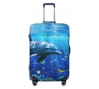 KCGSDEGV 3D Underwater World Fish dolphi Prints Elastic Luggage Cover with Invisible Zippers - Universal Suitcase Protector for Travel, Business Trips, XL(29-32inch Suitcase)