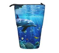 KCGSDEGV 3D Underwater World Fish dolphi Prints Standing Expandable Pencil Case Organiser for School Pens, Makeup & Travel for Students & Artists