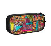 KCGSDEGV African Textile Patchwork Print Printed Pen Pencil Cases for School Girls Boys, Large Capacity Cute Pencil Bag Holder Stationery Organizer Box,Black