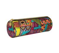 KCGSDEGV African Textile Patchwork Print Printed Round Pencil Case Cute Leather Pencil Pouch Pen Bag Holder Stationery Organizer Box for School Girls Boys