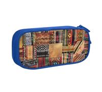 KCGSDEGV African Textile Patchwork Printed Pen Pencil Cases for School Girls Boys, Large Capacity Cute Pencil Bag Holder Stationery Organizer Box,Blue