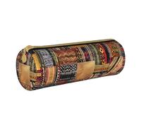 KCGSDEGV African Textile Patchwork Printed Round Pencil Case Cute Leather Pencil Pouch Pen Bag Holder Stationery Organizer Box for School Girls Boys