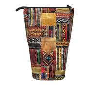 KCGSDEGV African Textile Patchwork Prints Standing Expandable Pencil Case Organiser for School Pens, Makeup & Travel for Students & Artists