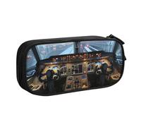 KCGSDEGV Airplane Cockpit Printed Pen Pencil Cases for School Girls Boys, Large Capacity Cute Pencil Bag Holder Stationery Organizer Box,Black