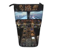 KCGSDEGV Airplane Cockpit Prints Standing Expandable Pencil Case Organiser for School Pens, Makeup & Travel for Students & Artists