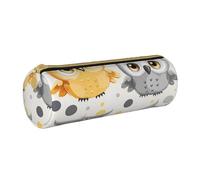 KCGSDEGV Animal Cartoon Owls Cute Printed Round Pencil Case Cute Leather Pencil Pouch Pen Bag Holder Stationery Organizer Box for School Girls Boys