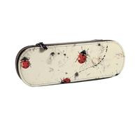 KCGSDEGV Art Ladybug Tracks Print Printed Pen Pencil Cases for School Girls Boys, Cute Leather Zipper Pencil Bag Holder Stationery Organizer Box
