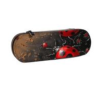 KCGSDEGV Art Ladybug Tracks Printed Pen Pencil Cases for School Girls Boys, Cute Leather Zipper Pencil Bag Holder Stationery Organizer Box