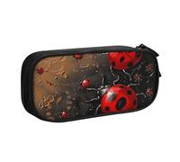 KCGSDEGV Art Ladybug Tracks Printed Pen Pencil Cases for School Girls Boys, Large Capacity Cute Pencil Bag Holder Stationery Organizer Box,Black