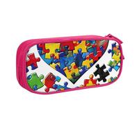KCGSDEGV Autism Awareness Puzzle Pieces Heart Printed Pen Pencil Cases for School Girls Boys, Large Capacity Cute Pencil Bag Holder Stationery Organizer Box,Pink