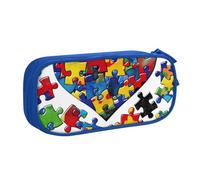 KCGSDEGV Autism Awareness Puzzle Pieces Heart Printed Pen Pencil Cases for School Girls Boys, Large Capacity Cute Pencil Bag Holder Stationery Organizer Box,Blue