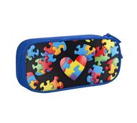 KCGSDEGV Autism Awareness Puzzle Pieces Heart Printed Pen Pencil Cases for School Girls Boys, Large Capacity Cute Pencil Bag Holder Stationery Organizer Box,Blue