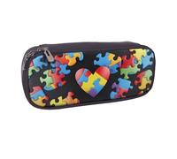 KCGSDEGV Autism Awareness Puzzle Pieces Heart Printed Pen Pencil Cases for Students Girls Boys, Cute Leather Pencil Bag Pouch Holder Stationery Organizer for Kids Men Women