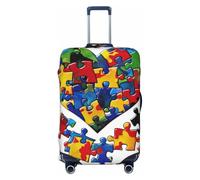 KCGSDEGV Autism Awareness Puzzle Pieces Heart Prints Elastic Luggage Cover with Invisible Zippers - Universal Suitcase Protector for Travel, Business Trips, XL(29-32inch Suitcase)