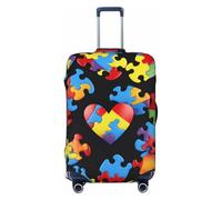KCGSDEGV Autism Awareness Puzzle Pieces Heart Prints Elastic Luggage Cover with Invisible Zippers - Universal Suitcase Protector for Travel, Business Trips, L(25-28inch Suitcase)