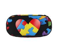KCGSDEGV Autism Awareness Puzzle Pieces Heart Prints Pencil Case Stationery Organizer Pen Pouch Bag Makeup Bag for Travel School Work